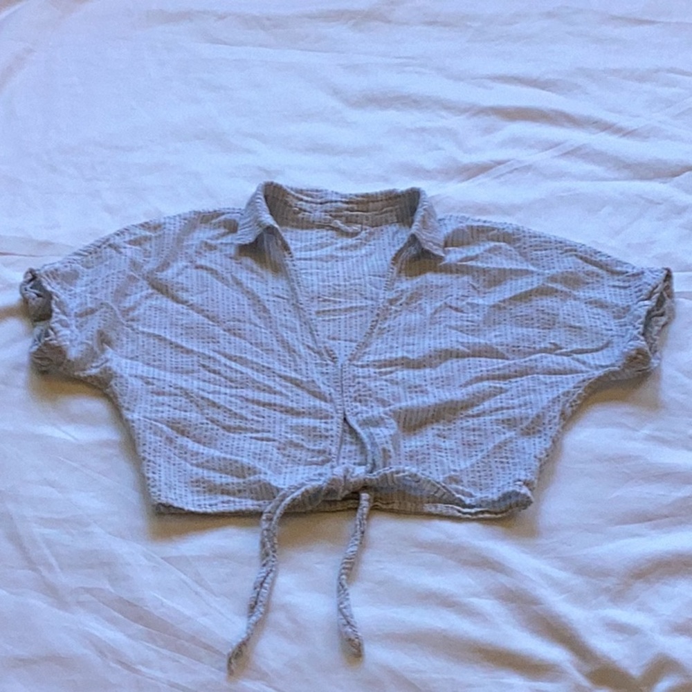 Cotton On Light Blue Button Down Cropped Shirt